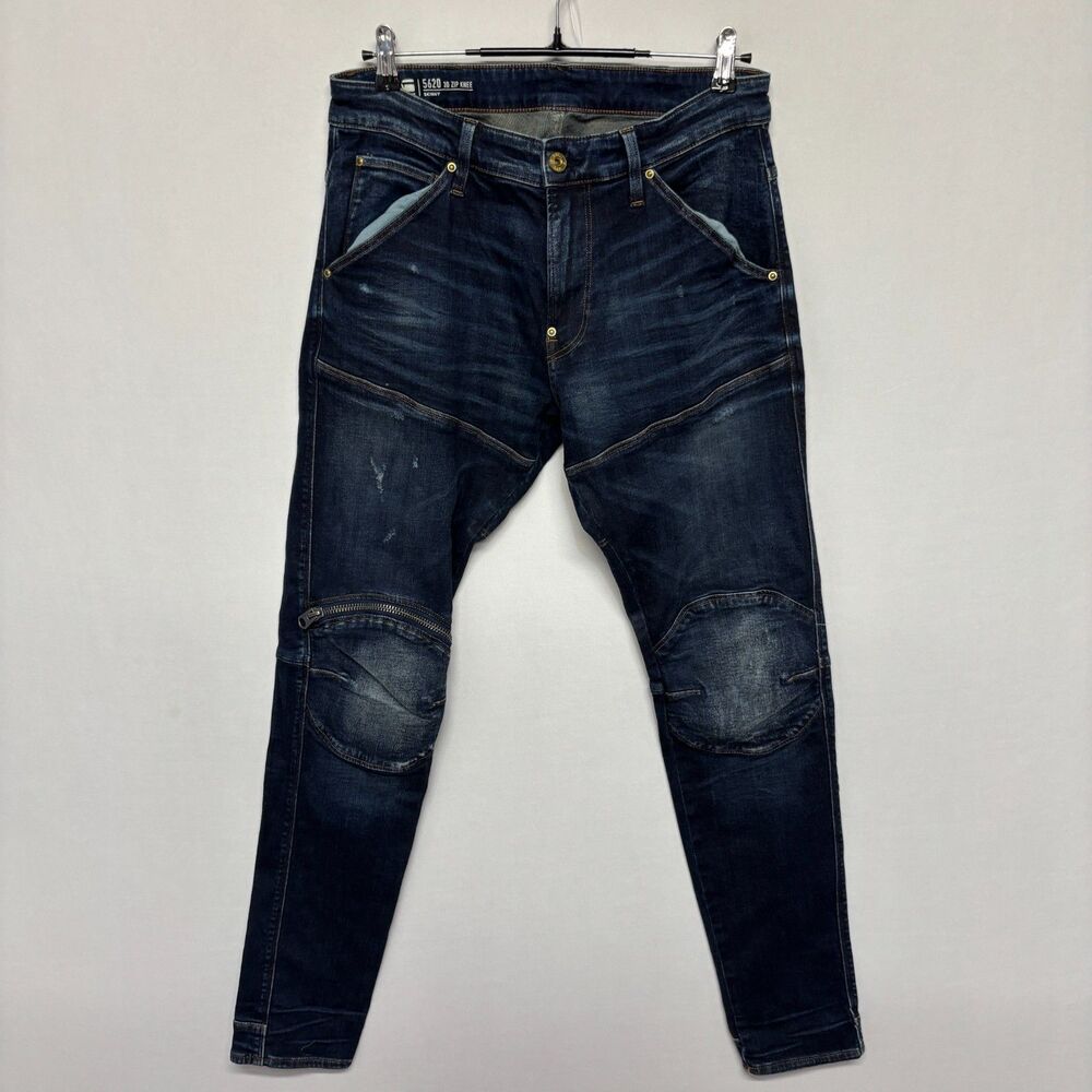 G-Star Raw Men 5620 3D Zip Knee Skinny Jeans Size 33x34 Distress Denim D135 -1